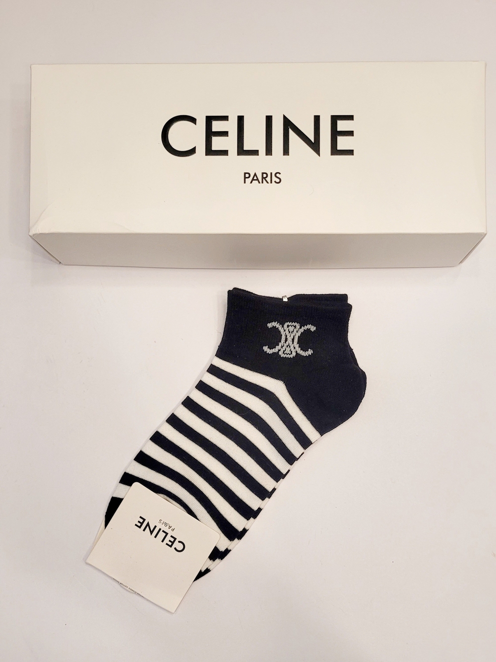 🇫🇷 Celine Black & White🖤 Striped Ankle Socks with Logo🧦